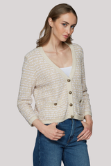 Autumn Cashmere - Cropped Texture Stitch V-Neck Jacket  - NATCOMBO