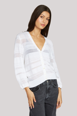 Autumn Cashmere - Pointelle 3/4 Puff Sleeve Cardigan - BLEACHWH