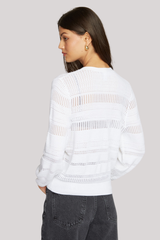 Autumn Cashmere - Pointelle 3/4 Puff Sleeve Cardigan - BLEACHWH