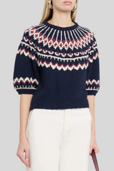 Autumn Cashmere - Puff Sleeve Fair Isle Crew Sweater - NVYWINCO