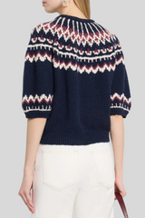 Autumn Cashmere - Puff Sleeve Fair Isle Crew Sweater - NVYWINCO