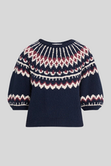 Autumn Cashmere - Puff Sleeve Fair Isle Crew Sweater - NVYWINCO
