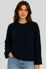 Autumn Cashmere - Raglan Crew with Cuffed Bracelet Sleeves - NAVY