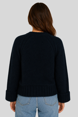 Autumn Cashmere - Raglan Crew with Cuffed Bracelet Sleeves - NAVY