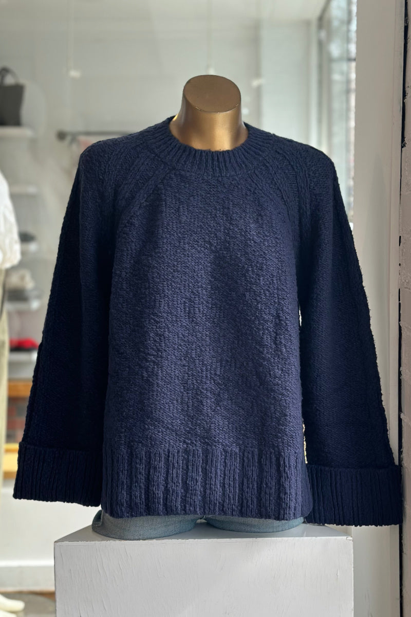 Autumn Cashmere - Raglan-Sleeve Crewneck Cotton Sweater - NAVY