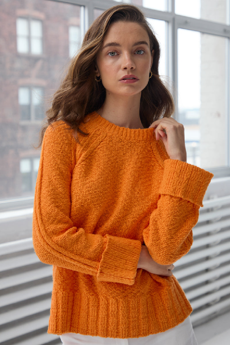 Autumn Cashmere - Raglan-Sleeve Crewneck Cotton Sweater - ORANGE