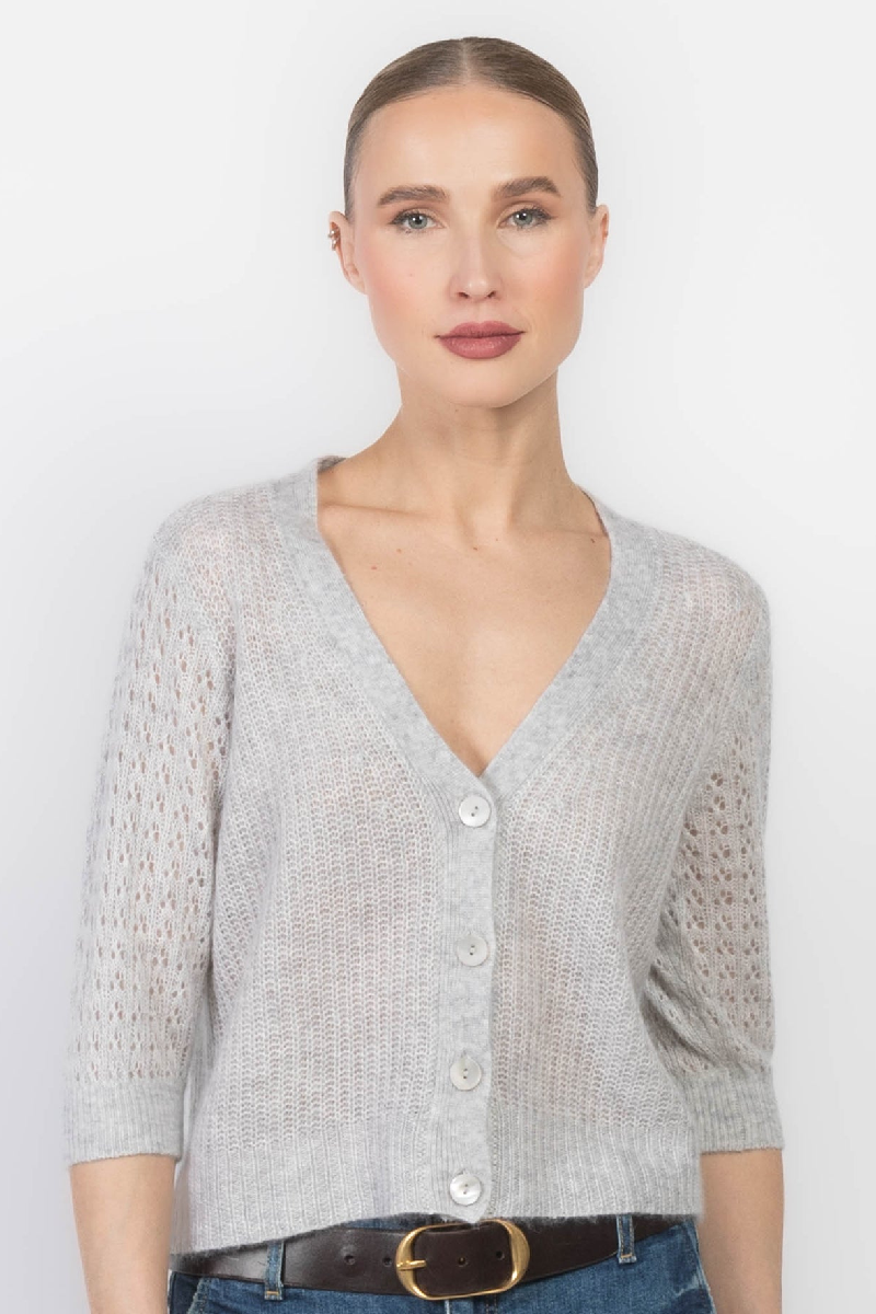Autumn Cashmere - Shaker Cardigan With Fancy Stitch - CLOUD