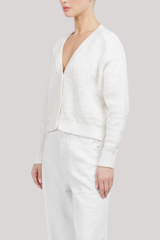 Autumn Cashmere - Solid Cropped V Neck Cardigan - WHITE