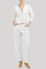 Autumn Cashmere - Solid Cropped V Neck Cardigan - WHITE