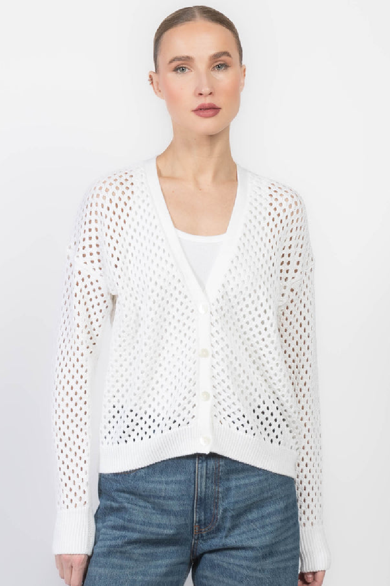 Autumn Cashmere - Solid Mesh Cardigan - BLEACHWH