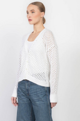 Autumn Cashmere - Solid Mesh Cardigan - BLEACHWH