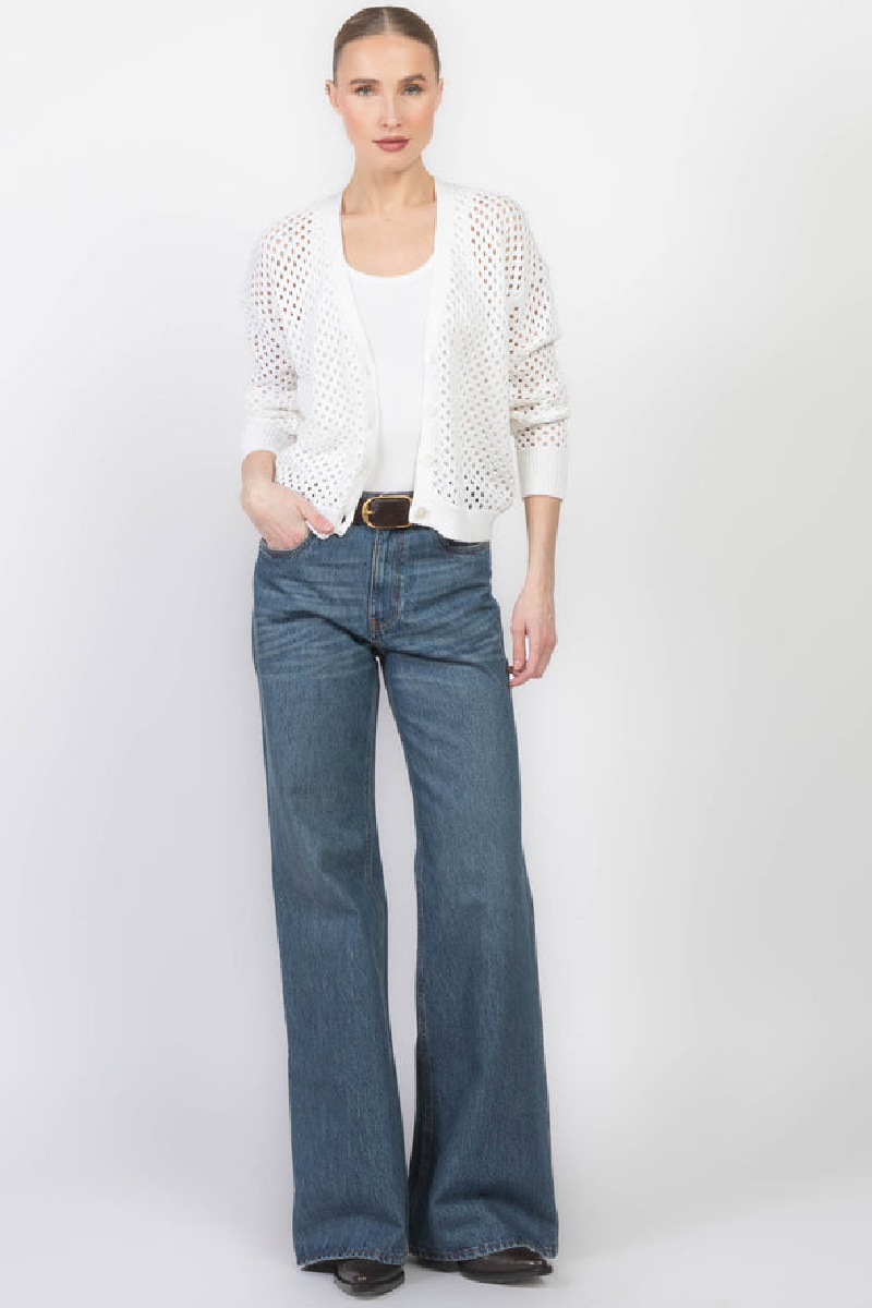 Autumn Cashmere - Solid Mesh Cardigan - BLEACHWH