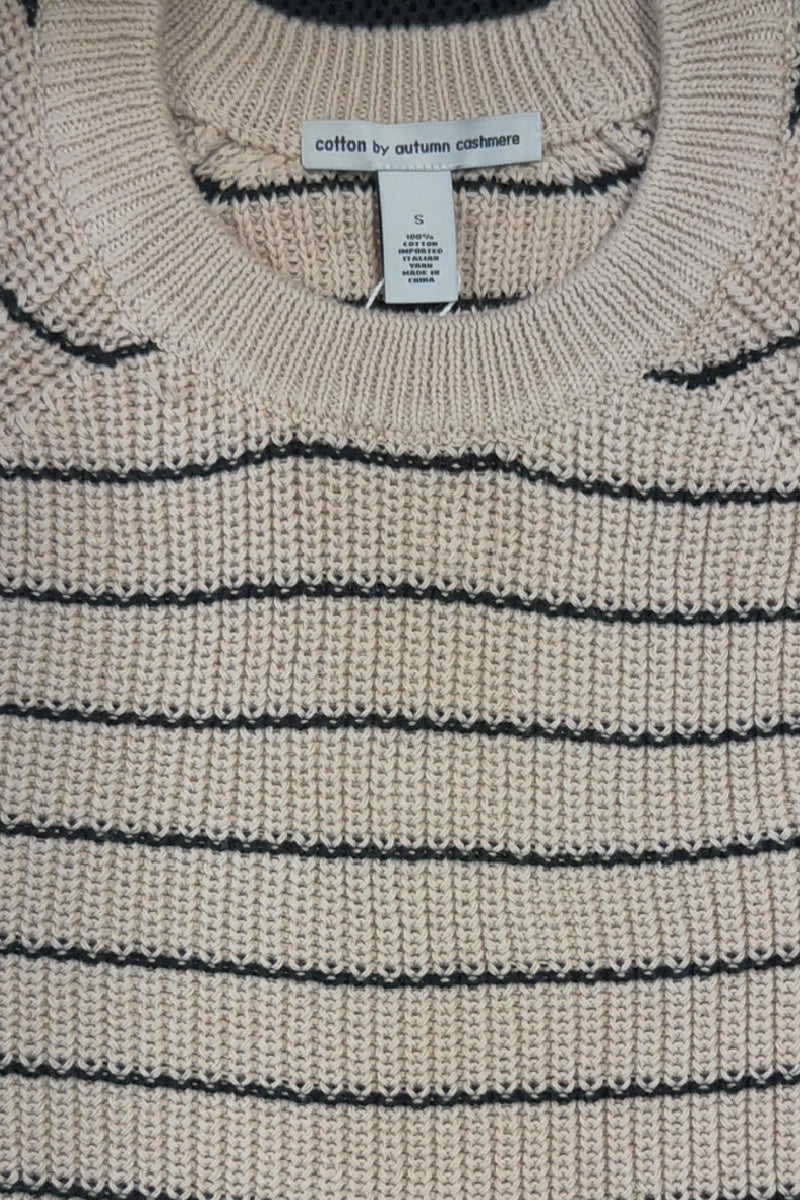 Autumn Cashmere - Striped Scallop Shaker Crew - LATBLACK