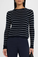 Autumn Cashmere - Striped Scallop Shaker Crew - NVYBLUBW