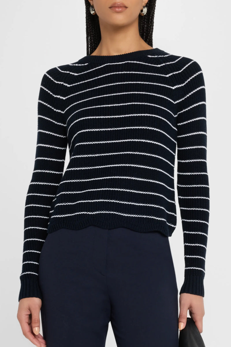 Autumn Cashmere - Striped Scallop Shaker Crew - NVYBLUBW
