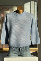 Autumn Cashmere - Tiny Diamond Grid Stitch Crew - CHAMBRAY