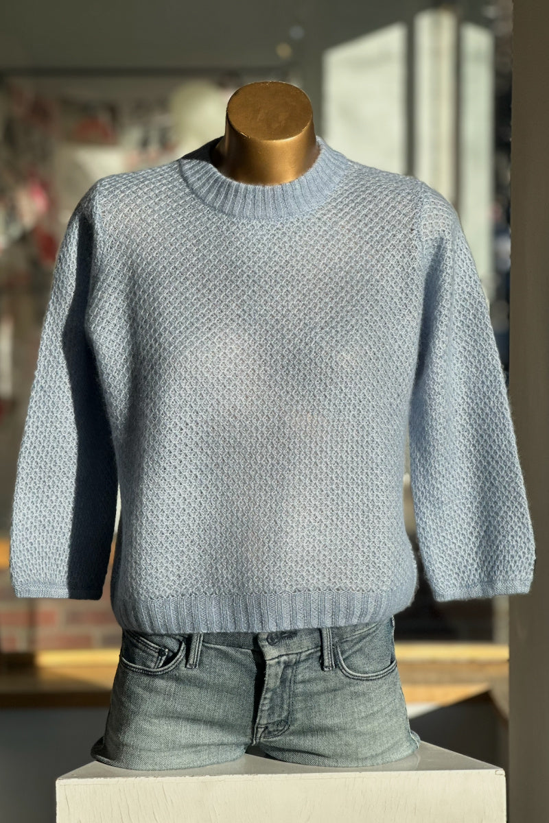 Autumn Cashmere - Tiny Diamond Grid Stitch Crew - CHAMBRAY