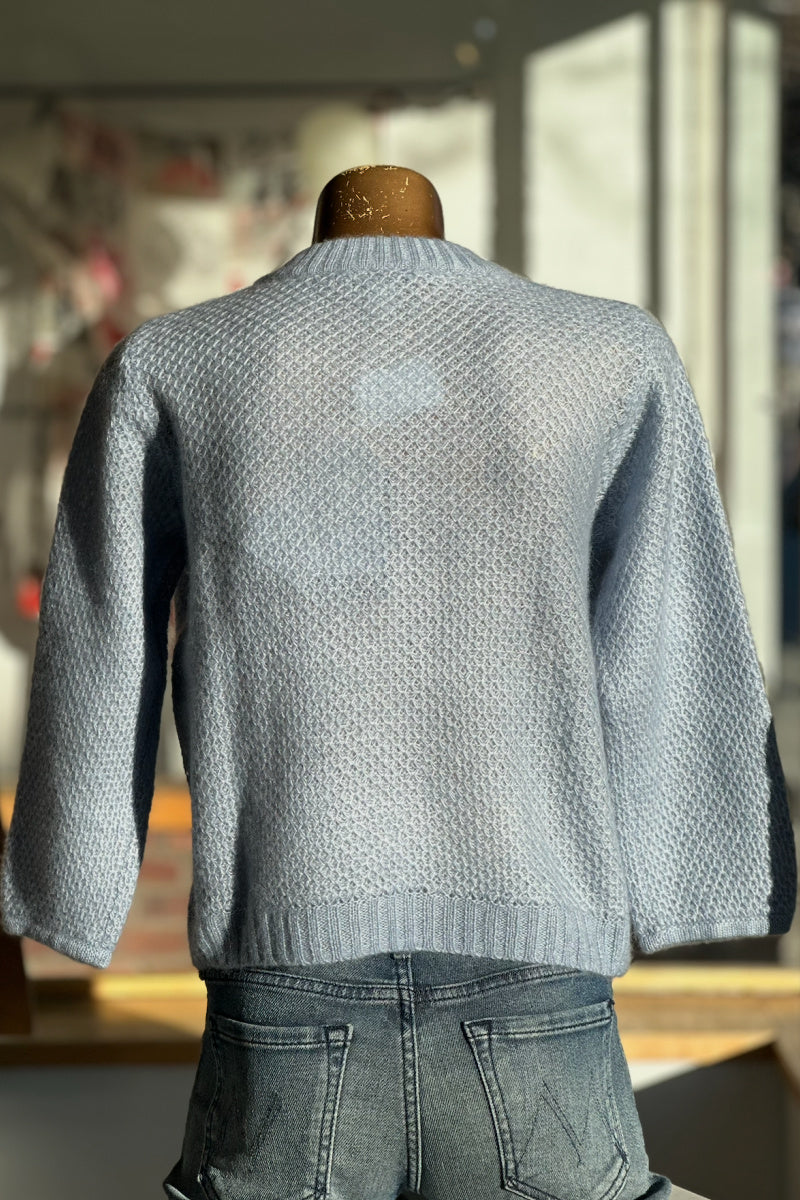 Autumn Cashmere - Tiny Diamond Grid Stitch Crew - CHAMBRAY