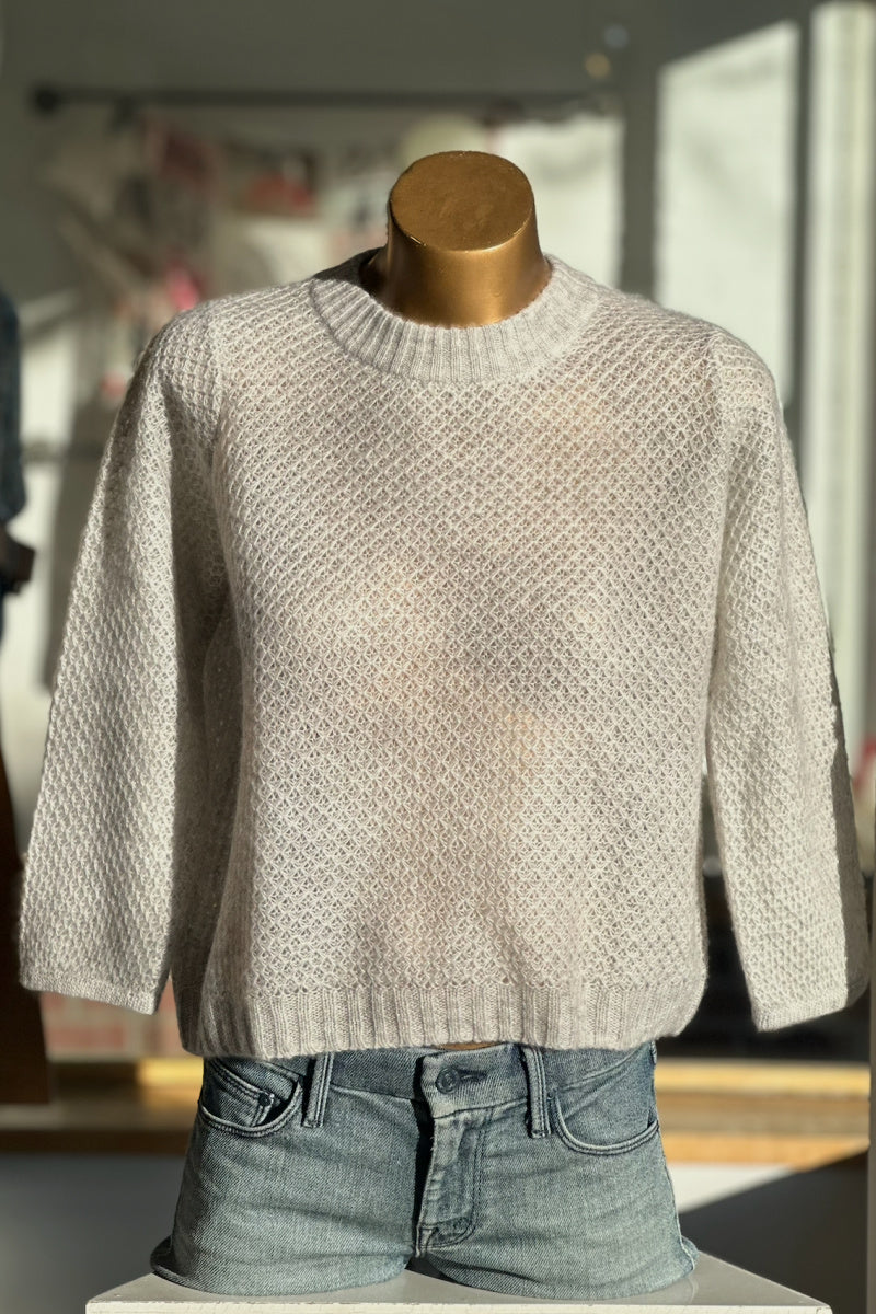 Autumn Cashmere - Tiny Diamond Grid Stitch Crew - CLOUD