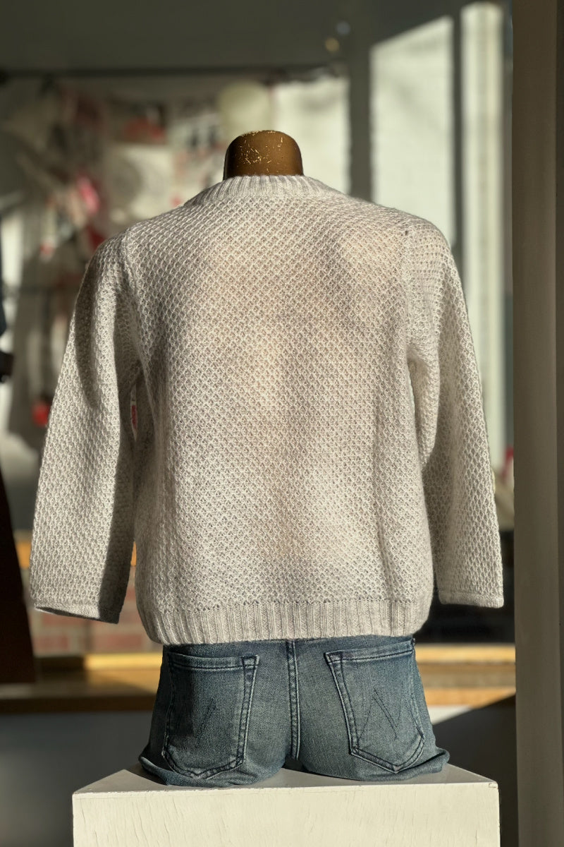 Autumn Cashmere - Tiny Diamond Grid Stitch Crew - CLOUD