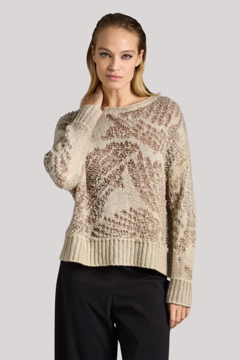Avant Toi - Hand Painted Jacquard Effect Round Neck Pullover - TAUPE