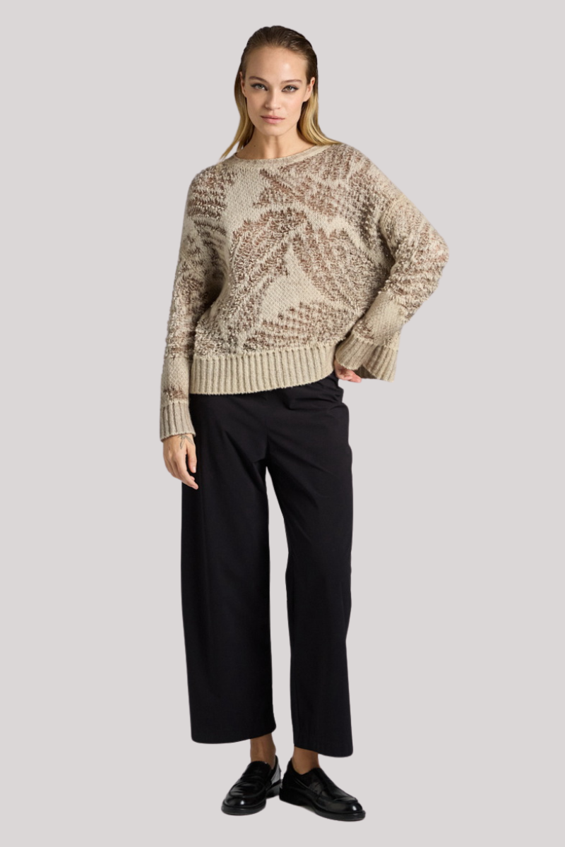 Avant Toi - Hand Painted Jacquard Effect Round Neck Pullover - TAUPE