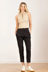 Avenue Montaigne - Tonic Stretch Linen Pants - BLACK