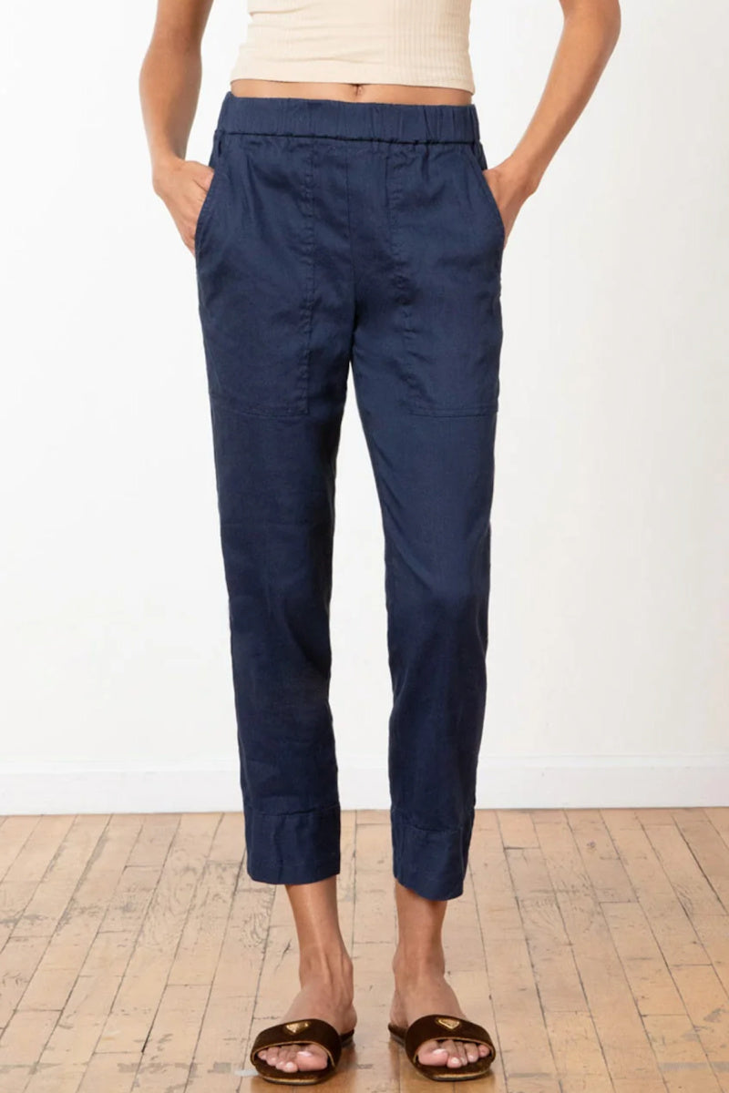 Avenue Montaigne - Tonic Stretch Linen Pants - NAVY