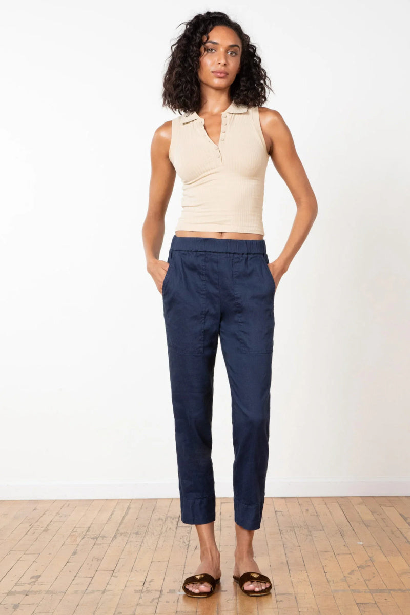 Avenue Montaigne - Tonic Stretch Linen Pants - NAVY