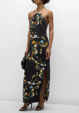 Cara Cara - Davis Floral Jersey Maxi Halter Dress - BLACK
