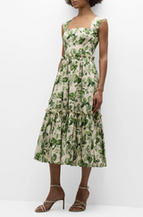 Cara cara - Claire Floral Tie-Back Midi Dress - OLIVE