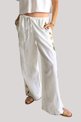Ciao Lucia - Ermmano Embroidered Linen Pant - WHITE
