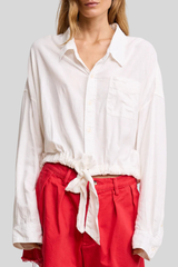 Denimist - Long Sleeve Front Tie Shirt - WHITE