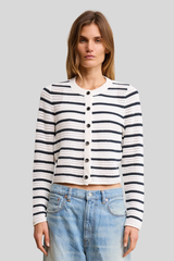 Denimist - Stripe Crochet Shrunken Cardigan - WHTNAVY