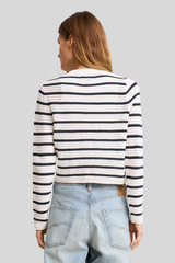 Denimist - Stripe Crochet Shrunken Cardigan - WHTNAVY
