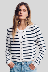 Denimist - Stripe Crochet Shrunken Cardigan - WHTNAVY