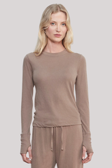 Enza Costa - Cashmere Easy Cuffed Crew - WALNUT