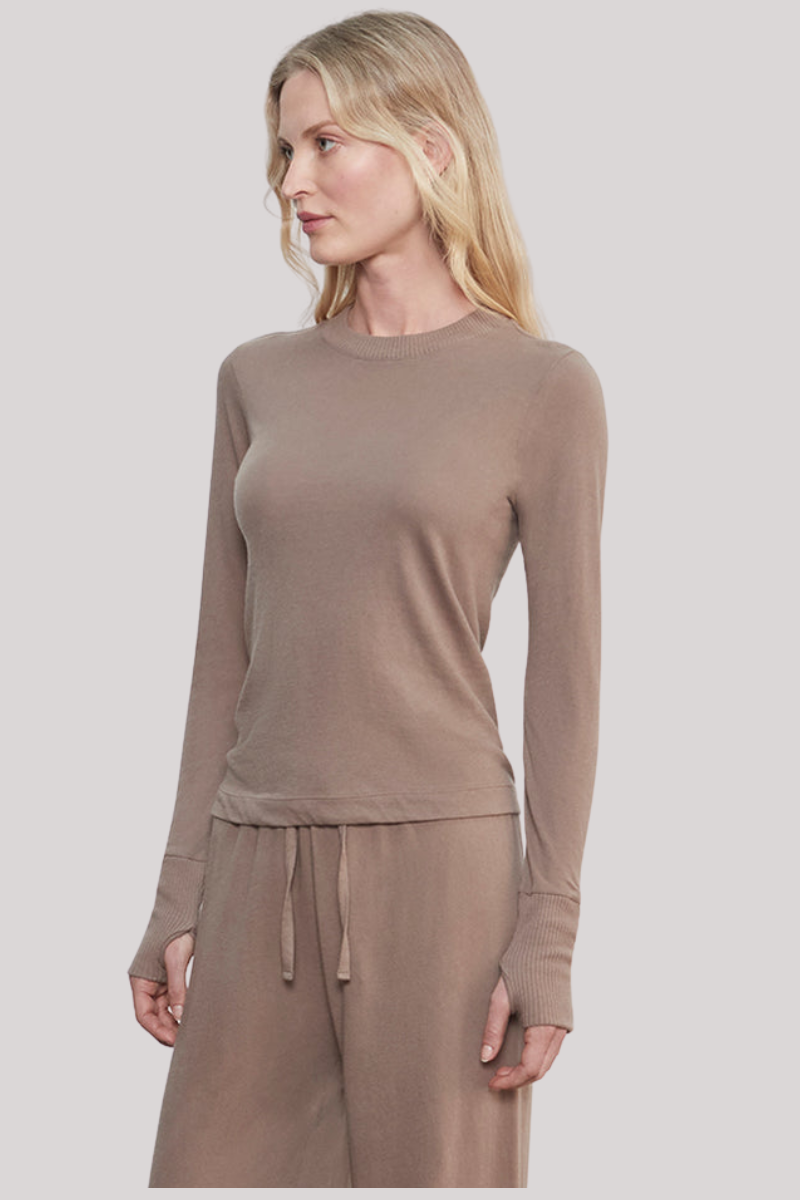 Enza Costa - Cashmere Easy Cuffed Crew - WALNUT