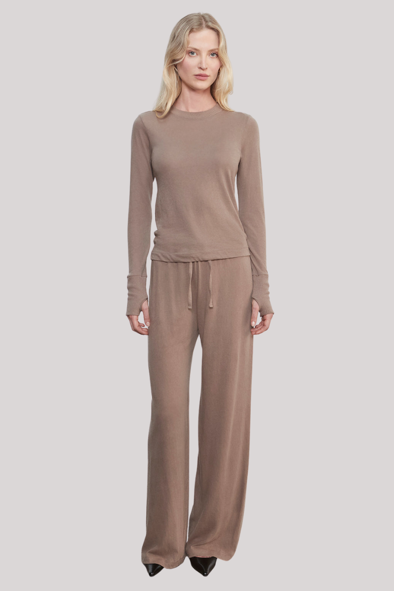 Enza Costa - Cashmere Easy Cuffed Crew - WALNUT