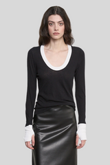 Enza Costa - Cashmere Jersey Contrast Easy Cuffed U - BLACKWHT