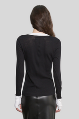 Enza Costa - Cashmere Jersey Contrast Easy Cuffed U - BLACKWHT