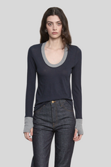 Enza Costa - Cashmere Jersey Contrast Easy Cuffed U - INKSMOKE