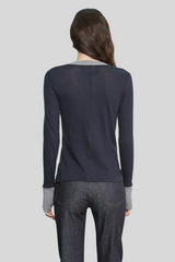 Enza Costa - Cashmere Jersey Contrast Easy Cuffed U - INKSMOKE