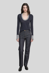 Enza Costa - Cashmere Jersey Contrast Easy Cuffed U - INKSMOKE