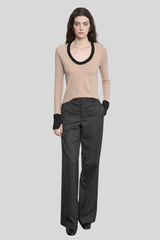Enza Costa - Cashmere Jersey Contrast Easy Cuffed U - KHAKIBLK