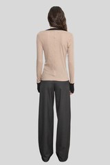 Enza Costa - Cashmere Jersey Contrast Easy Cuffed U - KHAKIBLK