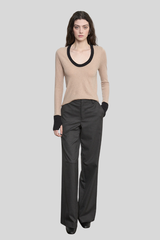 Enza Costa - Cashmere Jersey Contrast Easy Cuffed U - KHAKIBLK