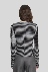 Enza Costa - Cashmere Jersey New Classic Crew in Mini Stripe - SMOKEBLK