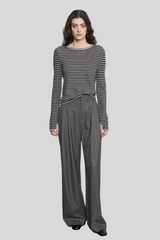 Enza Costa - Cashmere Jersey New Classic Crew in Mini Stripe - SMOKEBLK