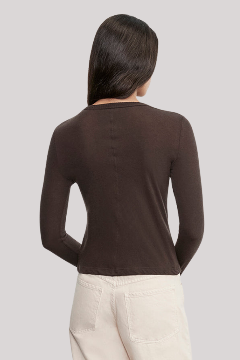 Enza Costa - Cashmere New Classic Long Sleeve Crew - DRKBROWN